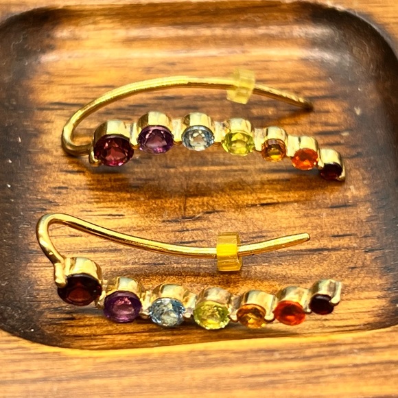 Vintage Earrings with multicolor stones| Stainless Steel Silver S925 Marked - Picture 5 of 6